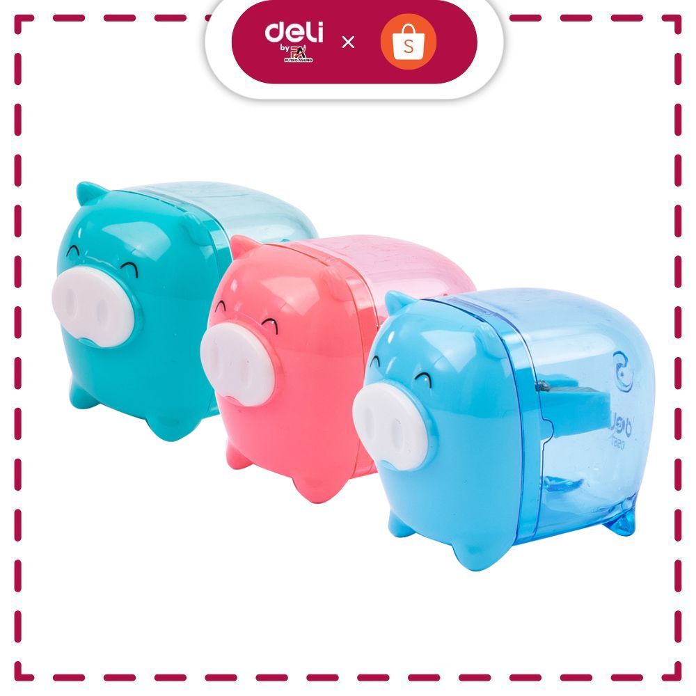 Deli Pencil Sharpener E0557 Rautan Pensil 1 Hole dengan Wadah Serutan untuk Sekolah Kantor