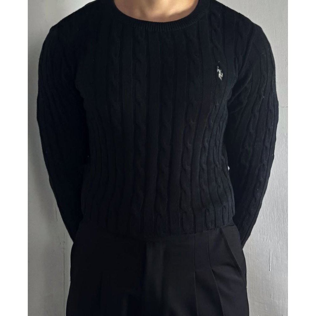 Polo Cable Knit Sweater Black USP4