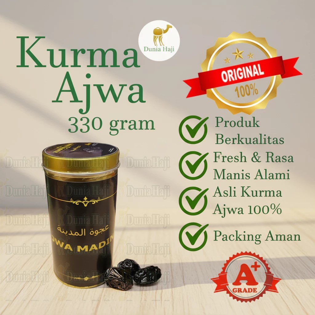 kurma ajwa 330gr lembut kemasan kaleng duha dates azwa kurma nabi empuk 100% asli madinah exclusive