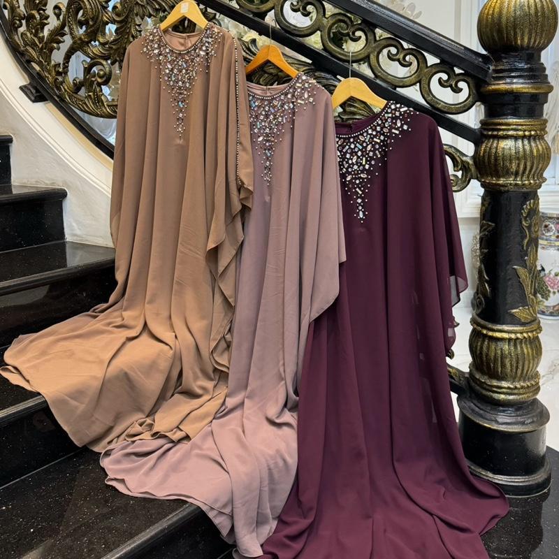 RGB Kaftan Dubai Lebaran Swarosky Rgb Original Bahan Ceruty Babydoll Lingkar Dada 100-160 cm Panjang