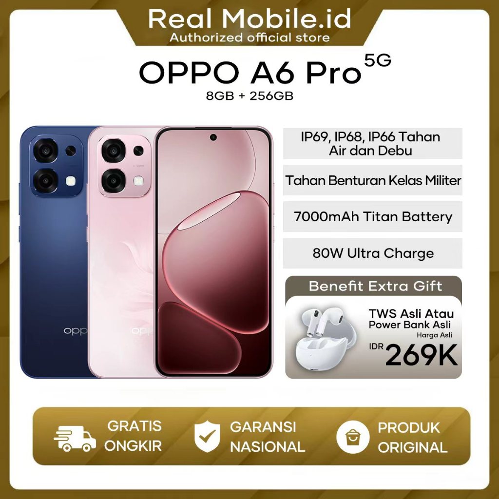 OPPO A6 Pro 5G/A5 Pro 8/256GB IP69 Water Resistance Battery 7000mAh Garansi resmi 1 Tahun Bisa COD