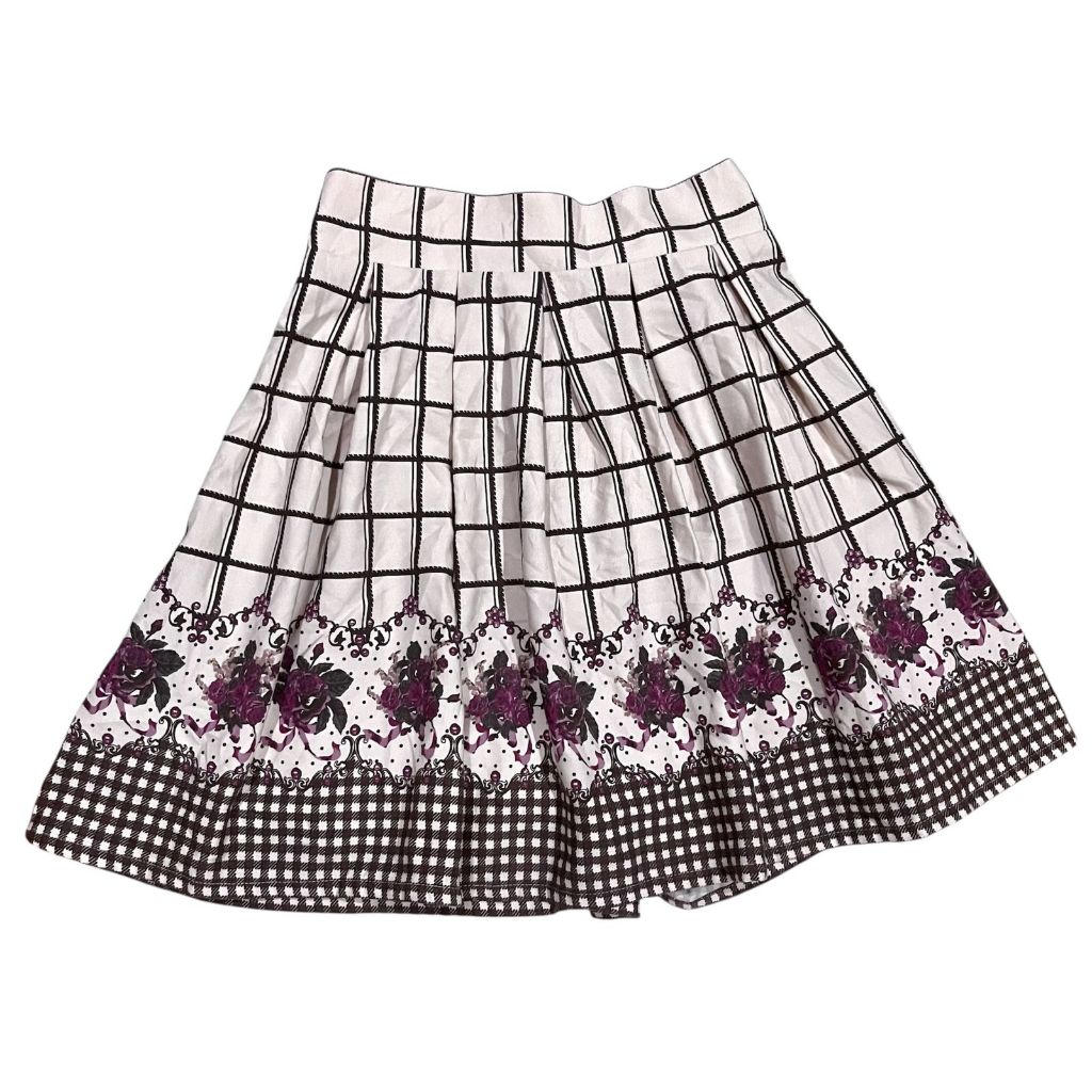 Floral Cottagecore Checkered Ruffled Hhoundstooth Vintage Shabby Midi Skirt | rok pendek mori kei ji