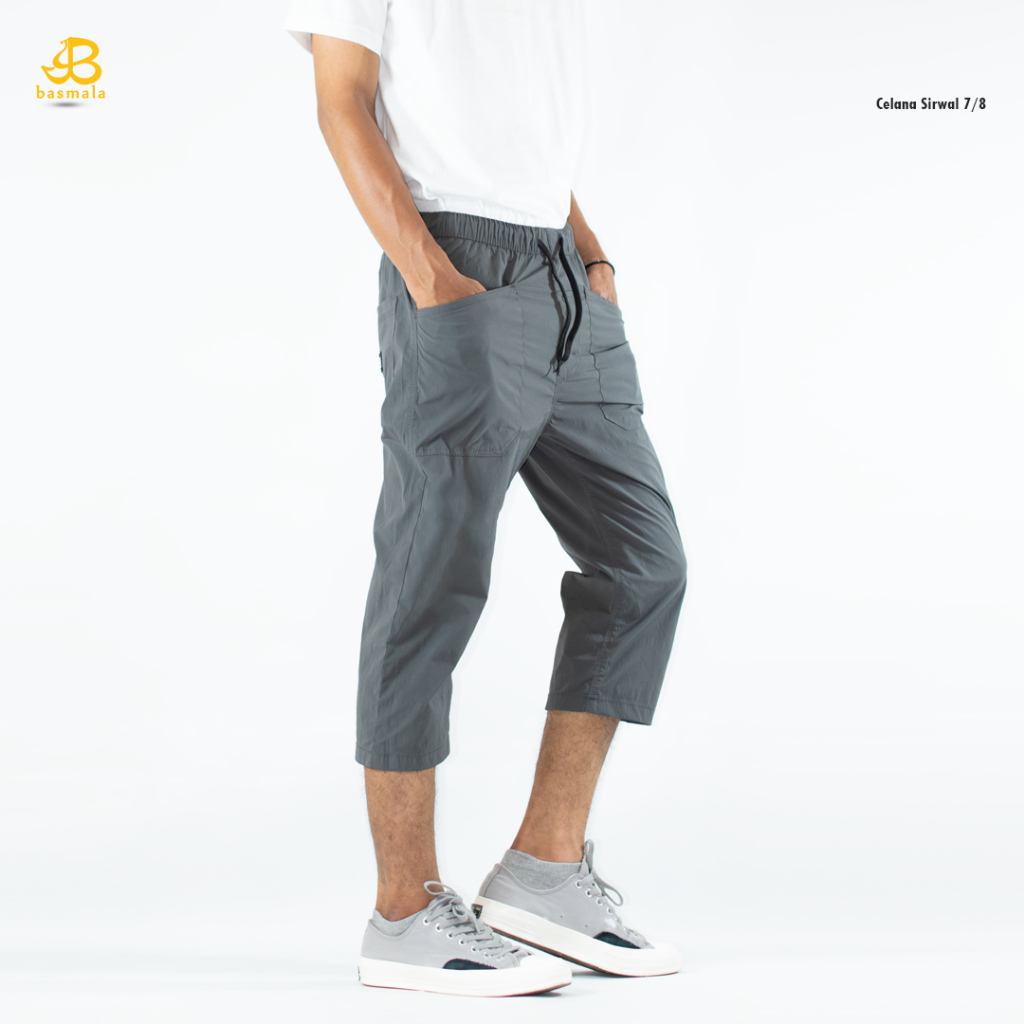 BASMALA - Sirwal Premium Pria Model 3/4 Polos Celana Pangsi Pria Dewasa Diatas Mata Kaki Celana Haji