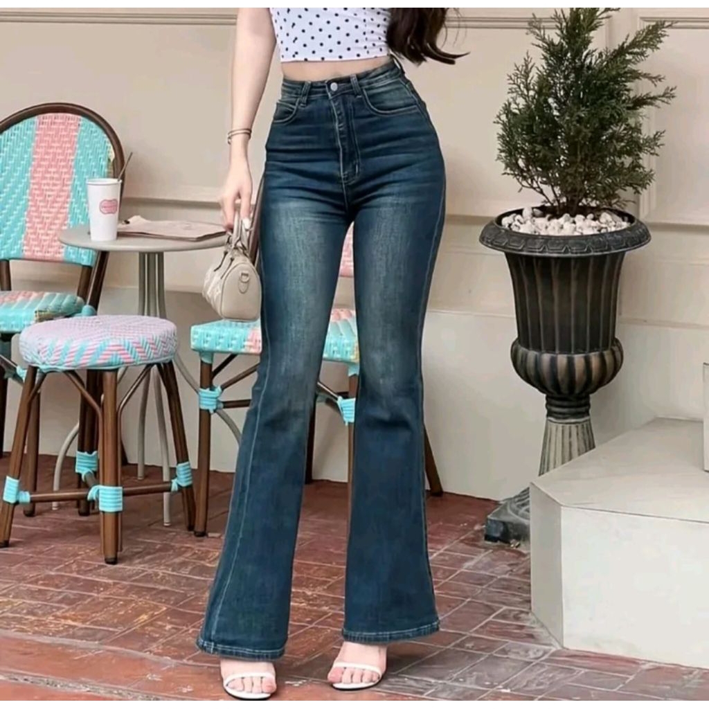 Celana Jens Cutbray Higwaist  Retro Wisker Spary Premium Wanita Korean Style Fashion Wanita