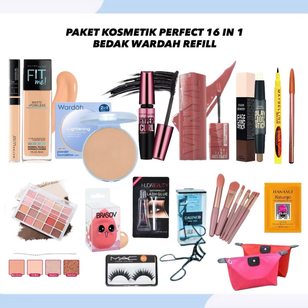Paket Kosmetik Perfect Bedak Wardah Refill 16 IN 1 - Paket Kecantikan Lengkap Hemat