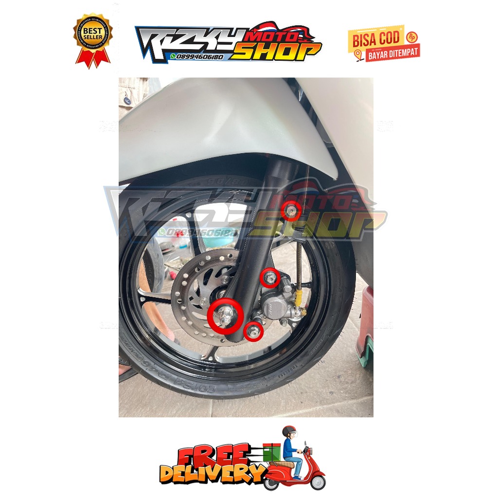BAUT BREKET + REM + AS RODA KALIPER DEPAN ( 4 BAUT ) BEAT ESP NEW SCOOPY ESP NEW STREET TAHUN 2015 -