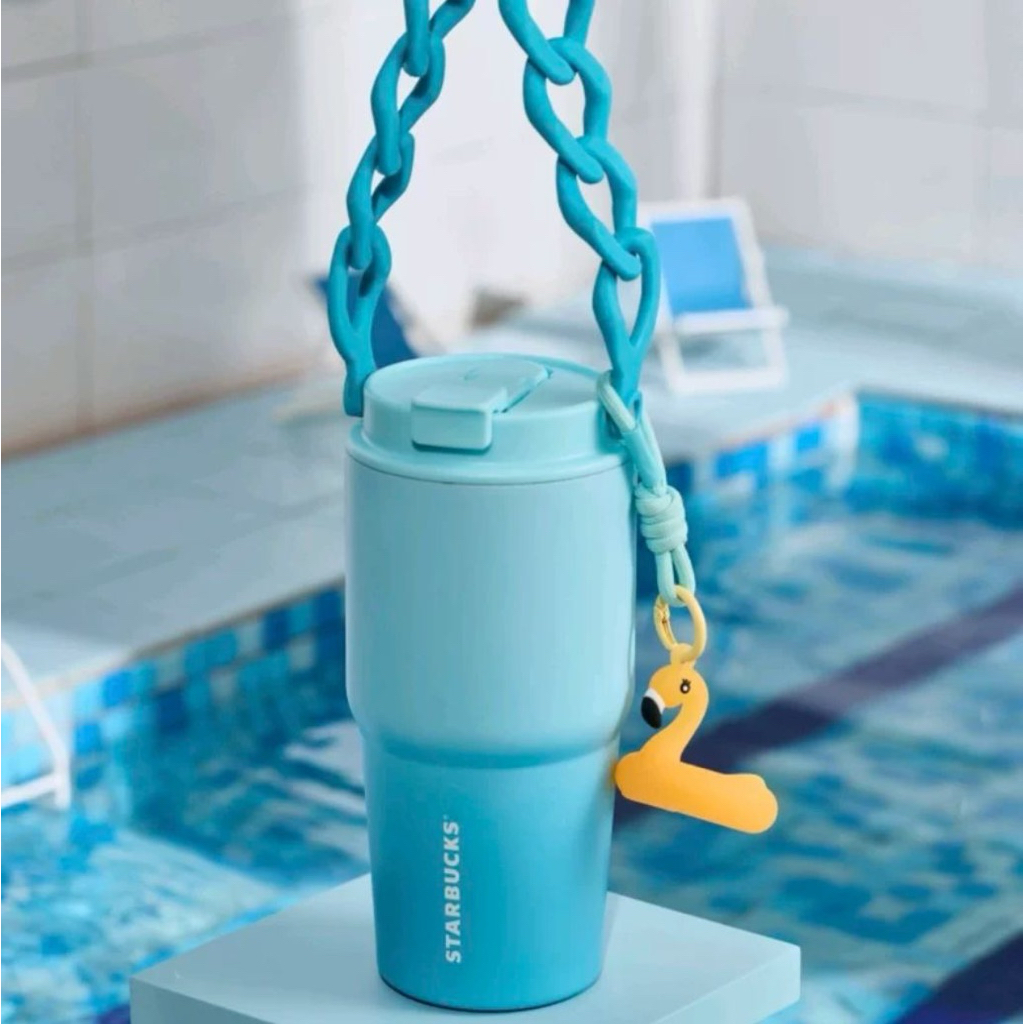 Starbucks China Summer Dual Opening Function Stainless Tumbler SS 580 mls With Handle Strap