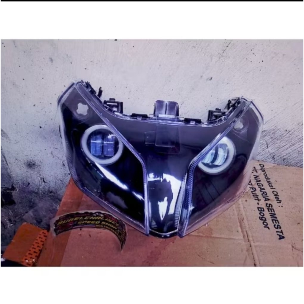 Reflektor Lampu Depan Vario 110 Techno Plus Lampu Tembak Bulat LED Lensa 2 Mata List Biru