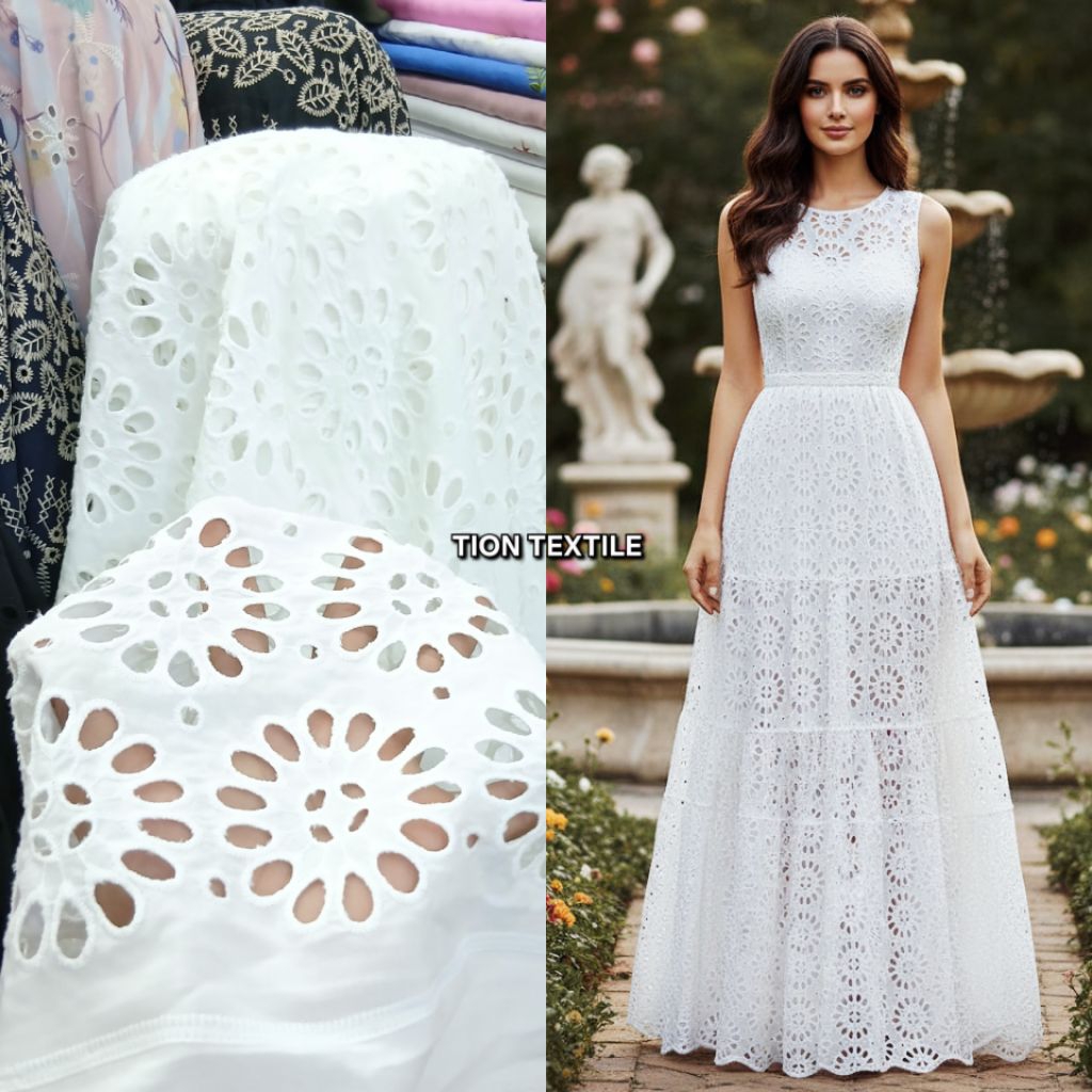 (COD)Kain katun bordir bolong halus / Kain katun bordir bolong import