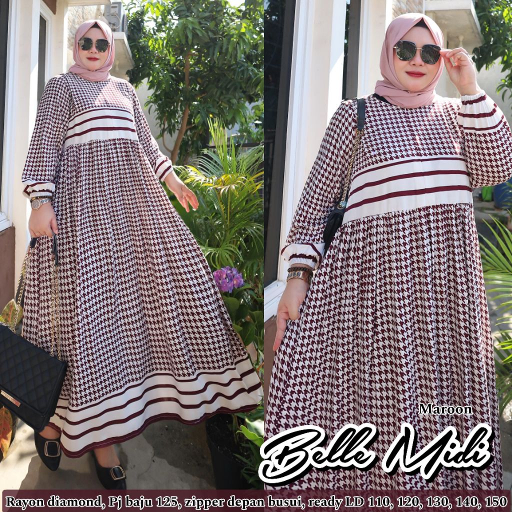 BELLE PEONY HARUKA MIDI DRESS JUMBO - RAYON DIAMOND LD 110 120 130 140 150 PB 125 - MOTIF TERBARU OV