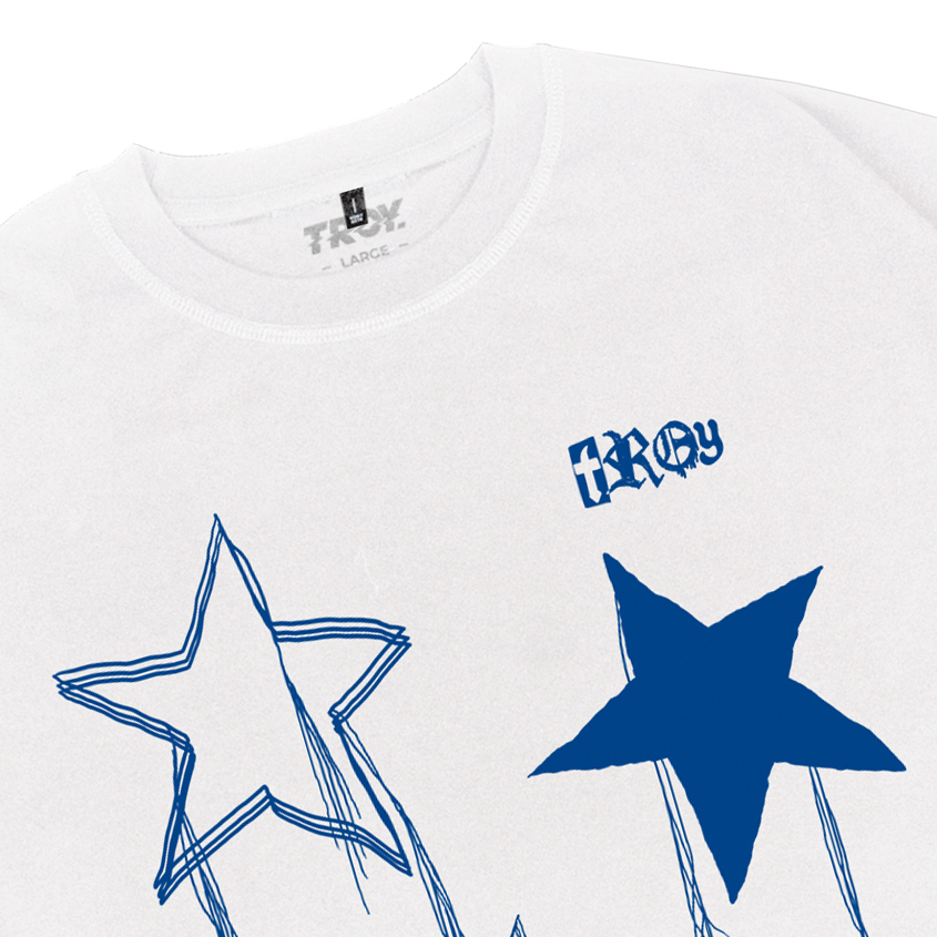 Troy Company Boxy Oversize Tshirt White Four Star - Kaos Boxy Oversize Putih Lengan Pendek MBD 3081