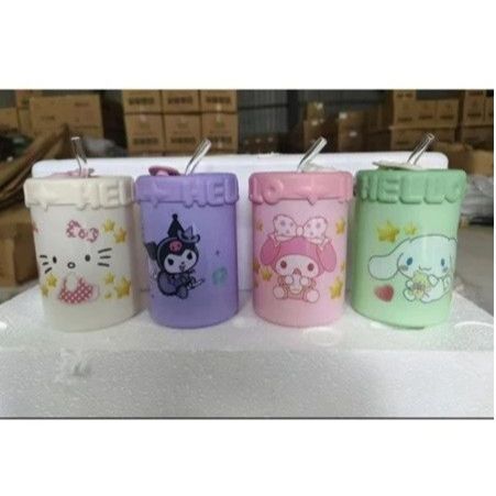[Nisyhop]GelasKacaPolosDoubelStiker/BotolKaca+SedotanKaca350ml