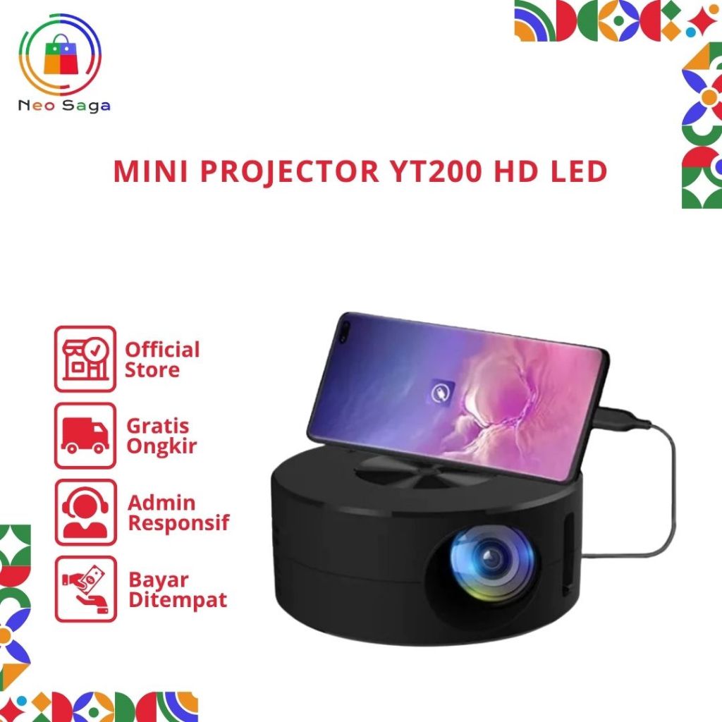 Projector Mini HD LED Proyektor YT200 Mobile Projector 1080P