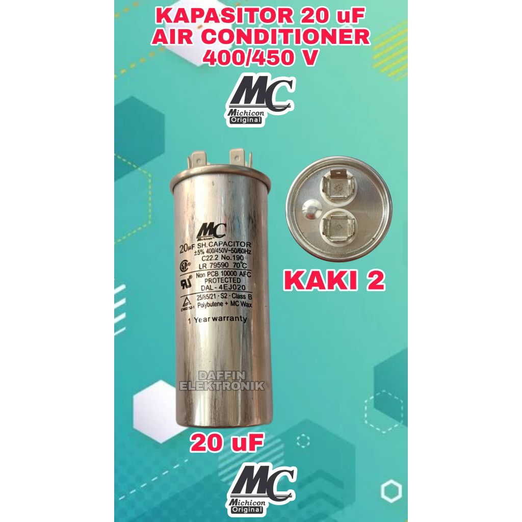 Kapasitor AC 20 uF Merk MC | Kapasitor Air Conditioner 20 uF MC | Kapasitor AC 20 uF MC