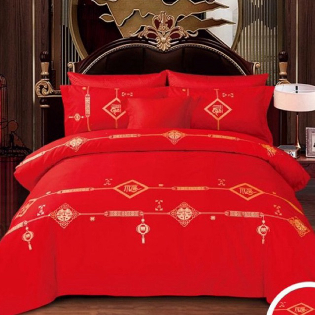 BIOSIBEDDING Sprei Katun Jepang Motif Xuangsi Imlek Chinese Wedding Naga Merah Custom Size Murah
