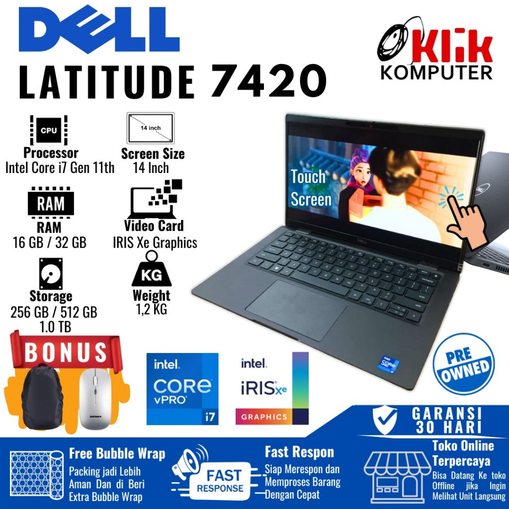 Dell Latitude 7420 Ultrabook Core i7 11th SSD GRADE A Bukan Dell 7320