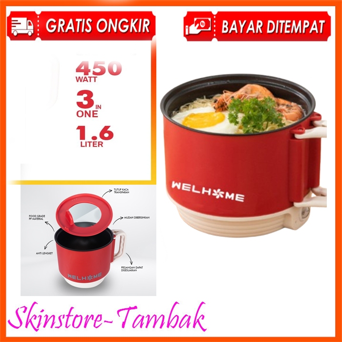 Welhome WPL-210 Minimalis Electric Cooker: Panci Listrik Serbaguna 1.6L Low Watt, Desain Ramping Ant