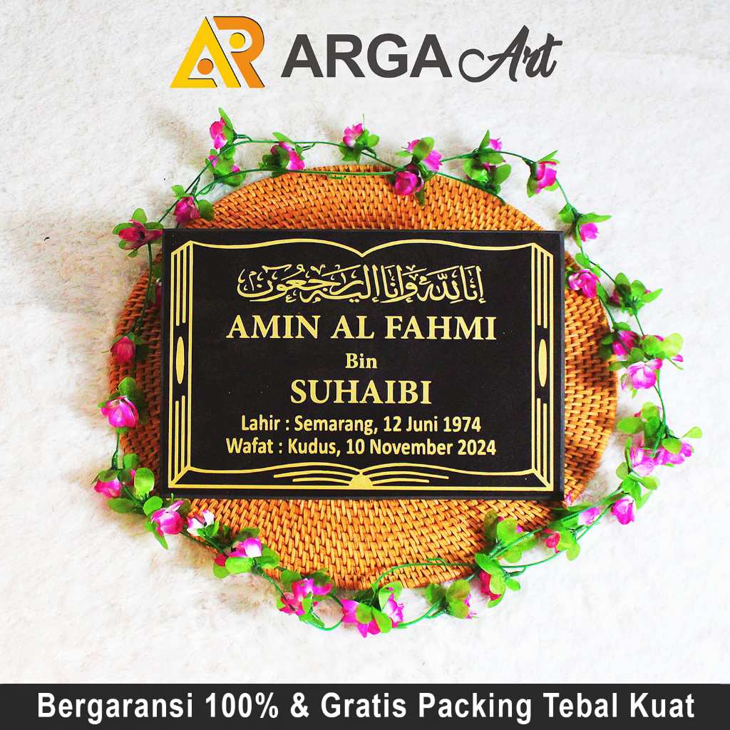 ARGA Nama Batu Nisan Kuburan Tulisan Papan Ukir Granit Prasasti A37