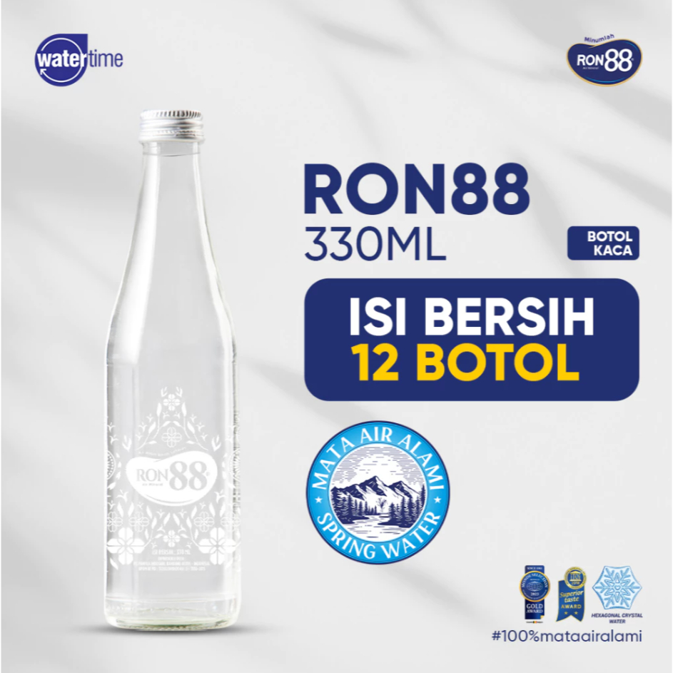 Pilihan- Ron88 Air Minum botol kaca 330ml (ISI BERSIH 12 BOTOL)