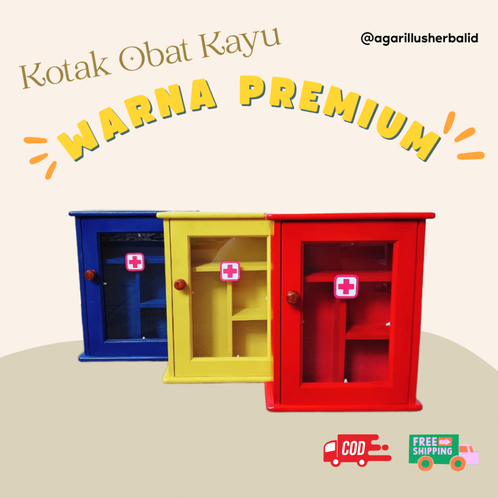 PROMO Kotak Obat Warna Premium | Kotak P3K Kayu | Warna Premium | Finishing Glossy