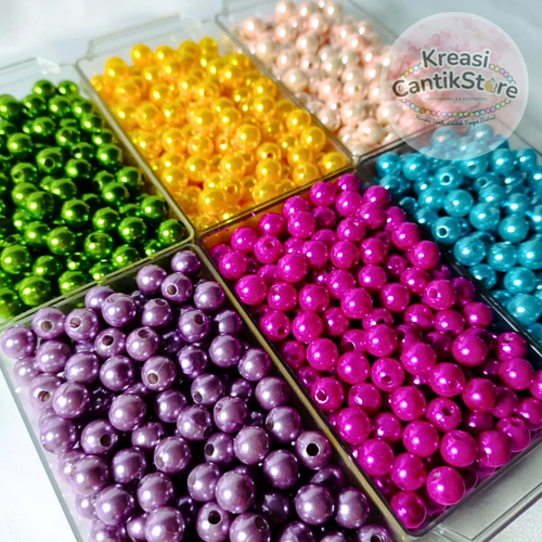 Manik-Manik / Mote Mutiara / Manik Bulat Mutiara / Manik Mutiara Warna Warni 8mm Bahan Craft DIY