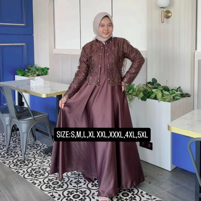 Ameena Dress Kondangan Mahogany Burgundy Emerald Blue Size S-5XL LD 140 Jumbo - Dress Lebaran 2026 -