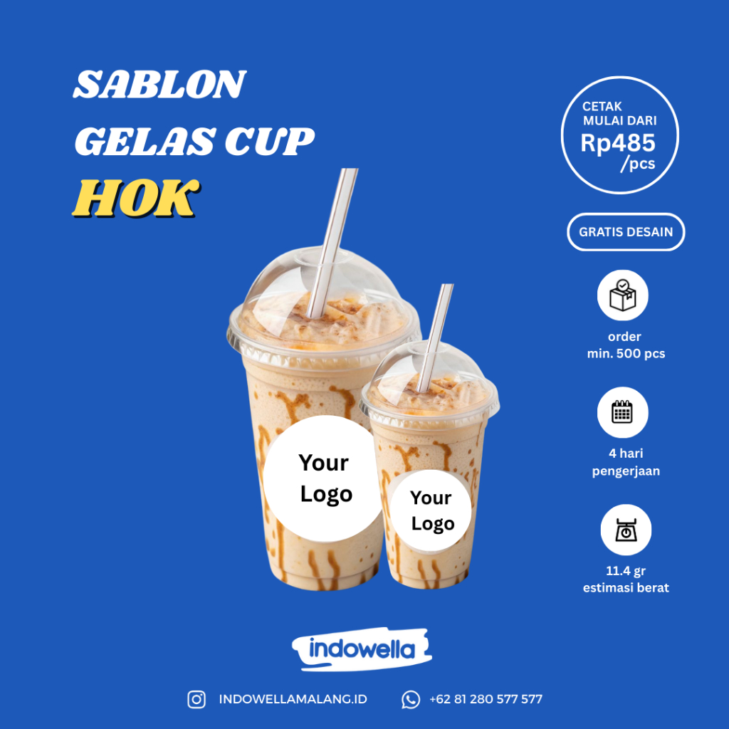 Sablon Gelas Plastik | Gelas PP HOK | Sablon 1 Warna | Custom | Gelas Minuman Panas & Dingin