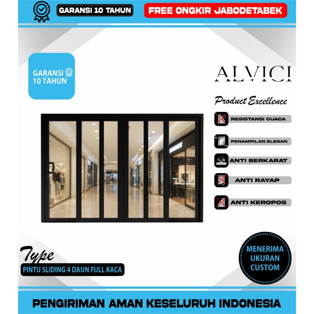 Pintu Sliding 4 Daun UPVC Warna Hitam ALVICI