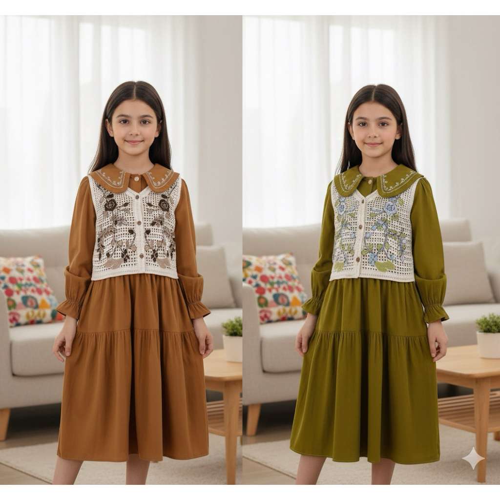 COD Tunik dres anak perempuan bkk rompi rajut sulam