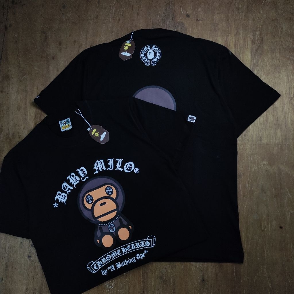 KAOS TSHIRT TEES A BATHING APE BAPE X CHROME HEARTS LOGO BABBY MILLO MULTYCOLOUR LEGEND BASIC PRINTE