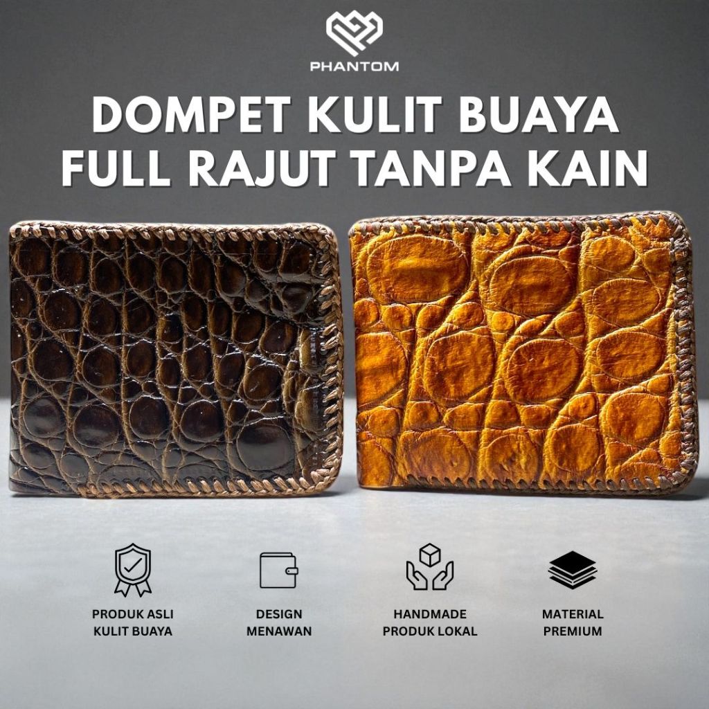 DOMPET LIPAT HANDMADE RAJUT KULIT BUAYA FULL - DOMPET KULIT BUAYA FULL TANPA KAIN HANDMADE RAJUT