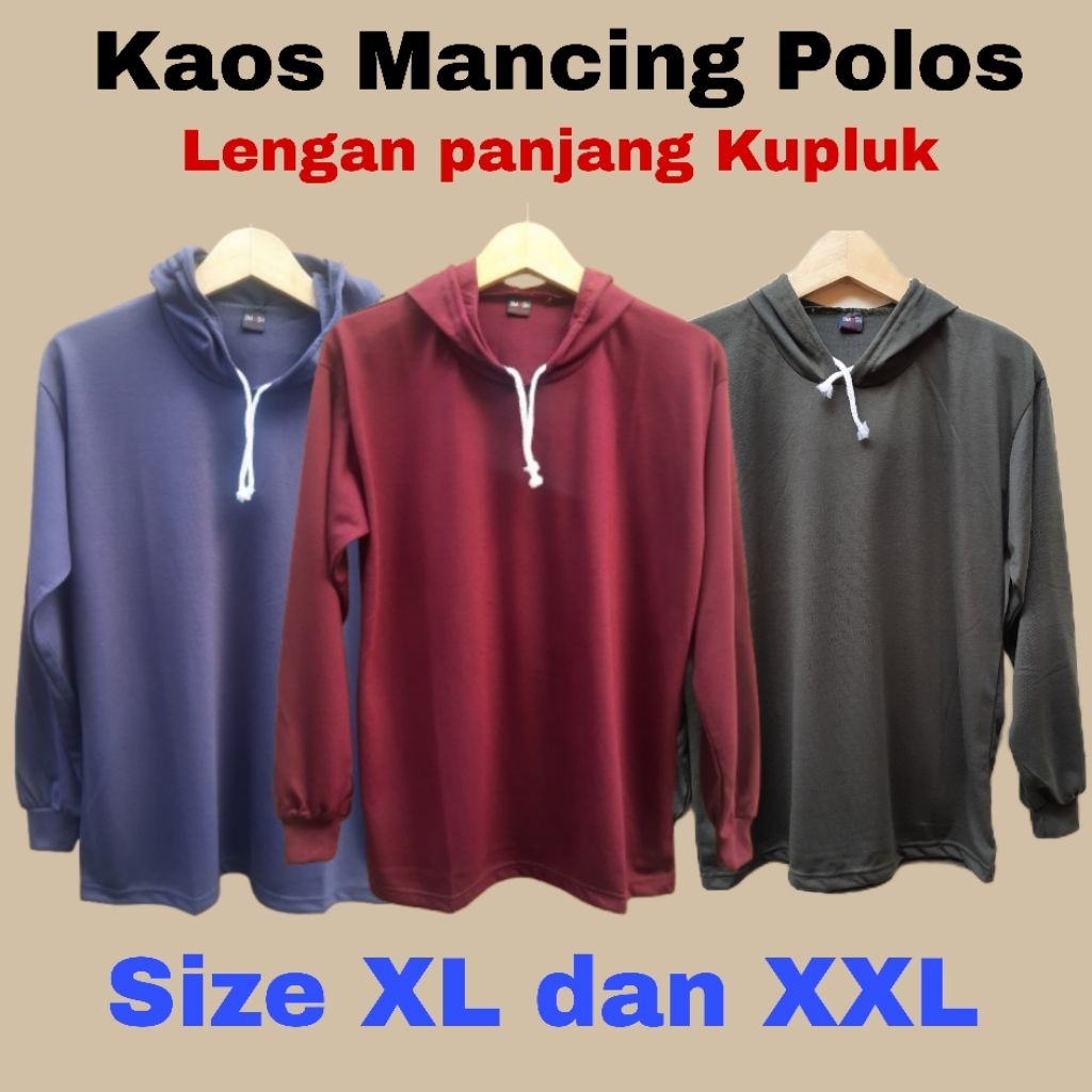 Kaos Mancing lengan panjang pria polos kupluk