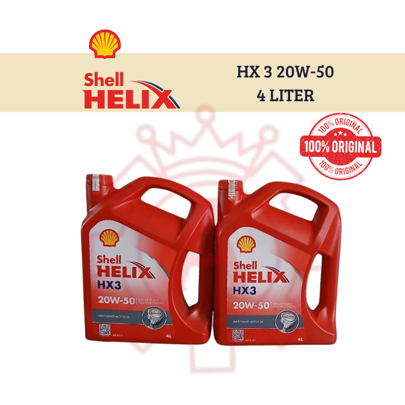 OLI MESIN MOBIL SHELL HELIX HX3 SAE 20W-50 4 LITER DIESEL DAN BENSIN ORIGINAL
