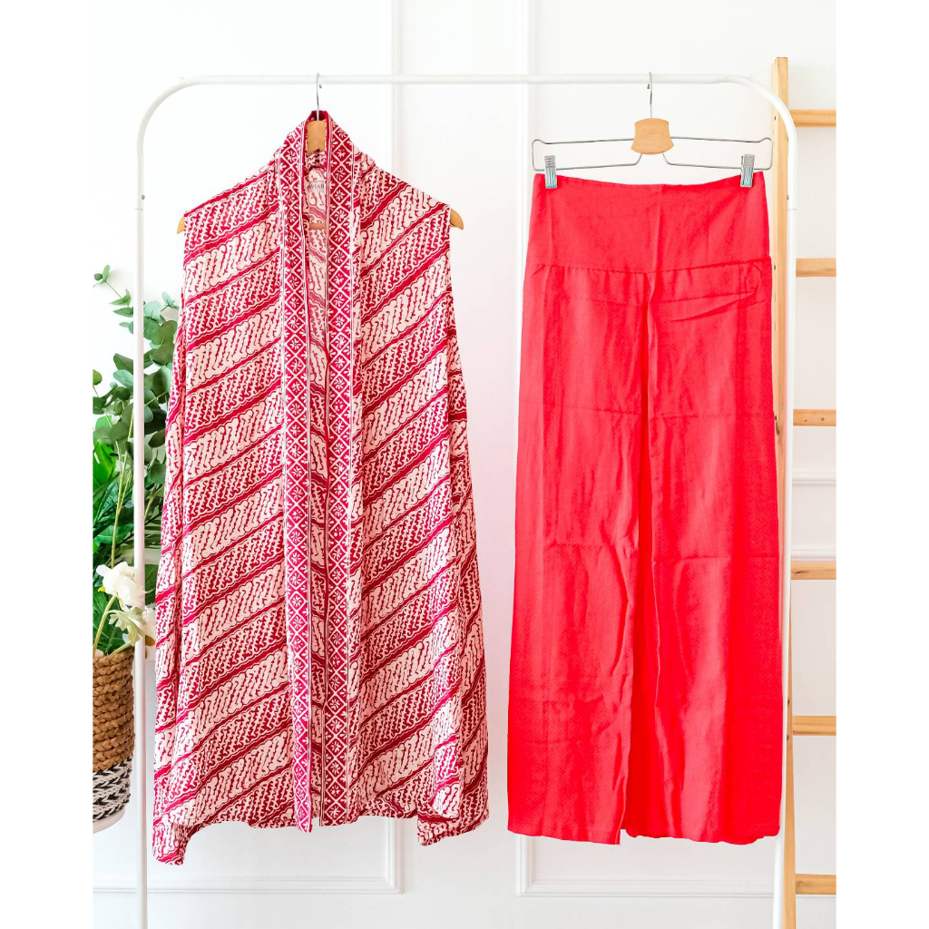 ONE SET OUTER TANPA LENGAN SETELAN ATASAN OUTER BATIK DAN BAWAHAN KULOT HIGHWAIST ONESET KONDANGAN O