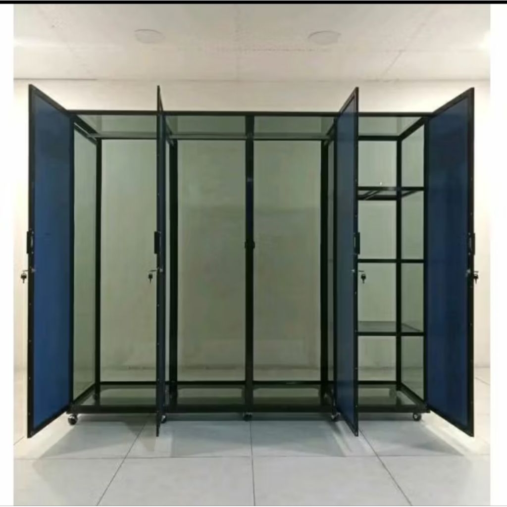 LEMARI RAK DAN GANTUNGAN BAJU 4 PINTU UKURAN 200x55x180 CM ALUMINIUM WARNA COKLAT