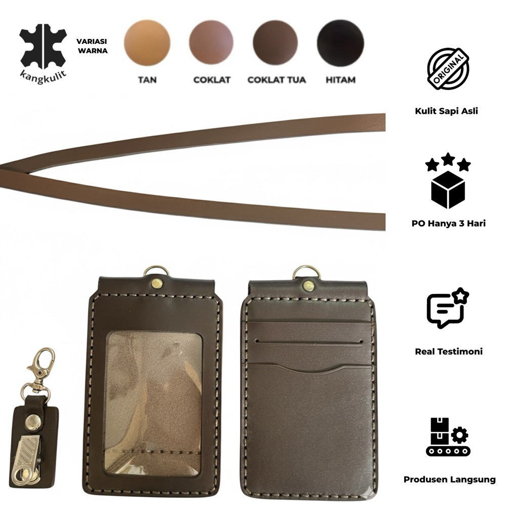 LANYARD NAME TAG ID CARD HOLDER KULIT - IDCFLIPA - POLOS