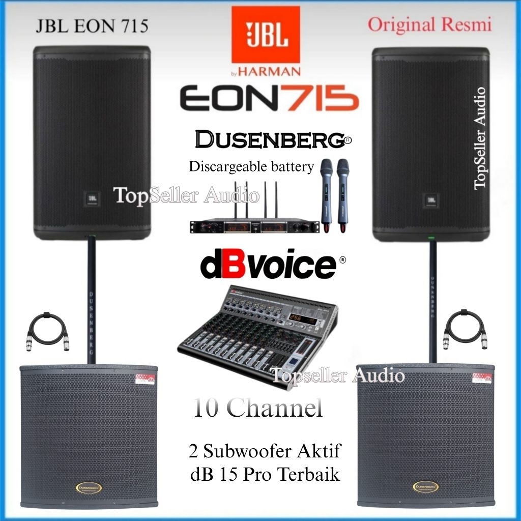 Paket Sound System Outdoor Live Musik Karaoke Dll Speaker Aktif JBL EON715 Original Subwoofer Aktif 