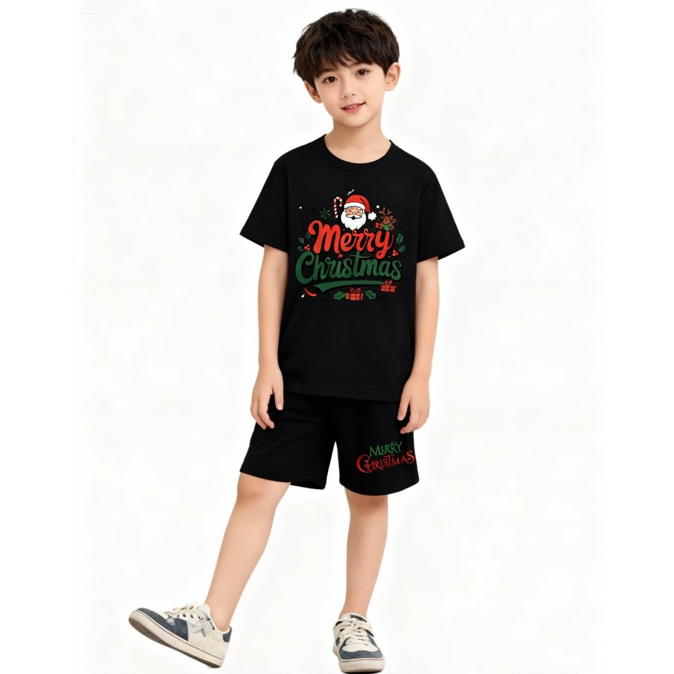 Stelan Natal Anak Anak Stelan Kaos/Baju Natal merry chistmas Anak Laki Laki-Perempuan 3-9 tahun