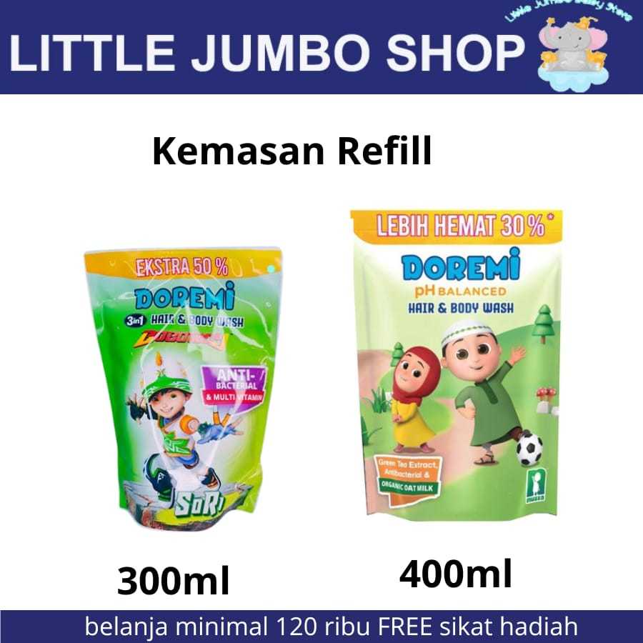 Doremi Hair and Body Wash Moisturizing boboyboi Refill 300 ml Karakter Nusa Rara pouch 400 ml