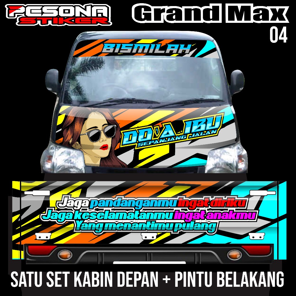 Satu set stiker decal kabin depan +kaca depan+pintu belakang mobil grandmax  bebas request kode ps 0