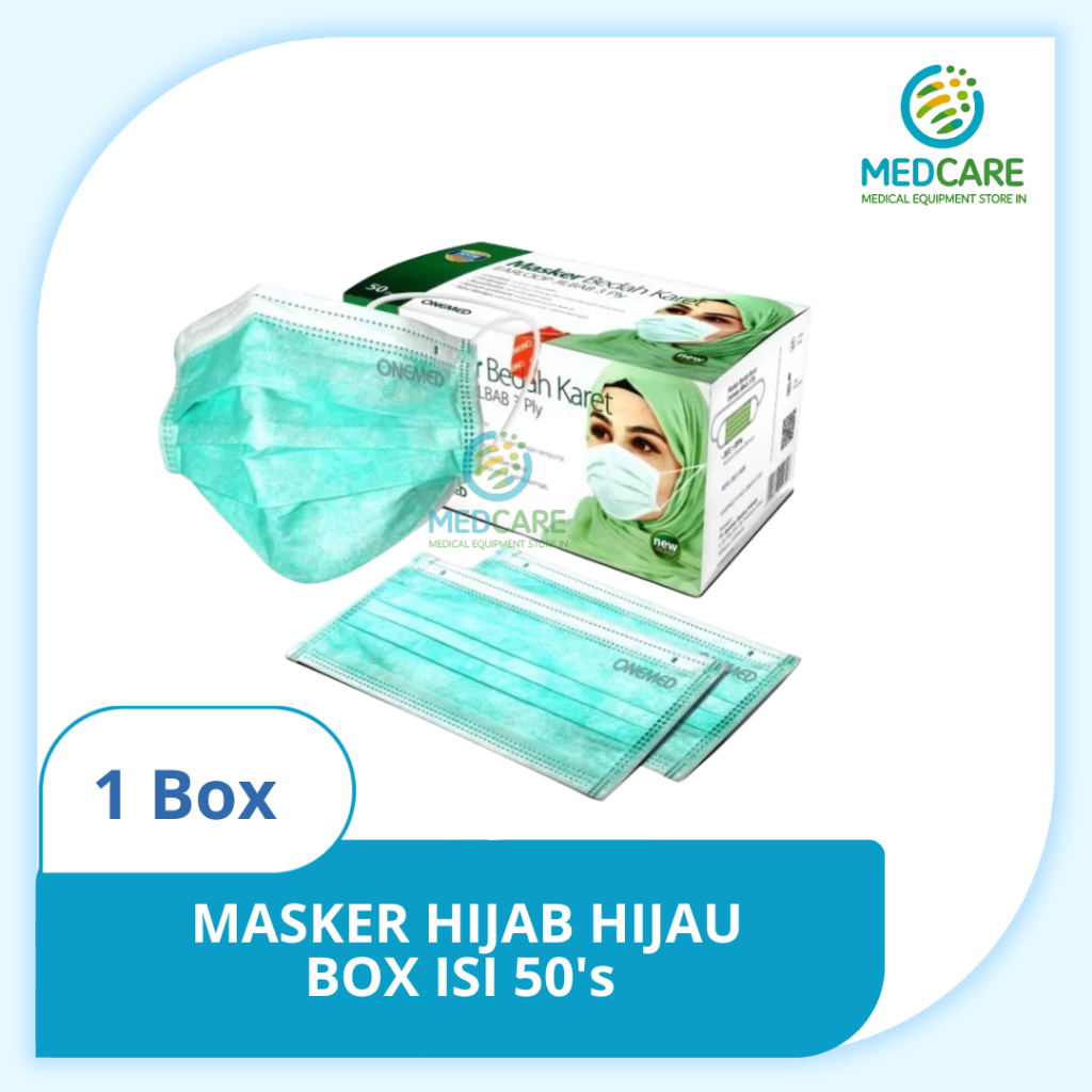 MedCare | Masker Bedah Hijab - Hijau 1 Box isi 50' | Masker Bedah - OneMed