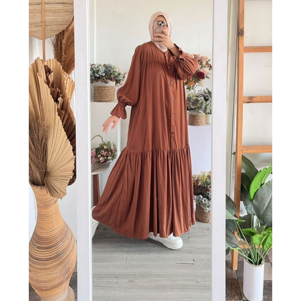 GAMIS ADISTY POLOS RAYON PREMIUM LENGAN BALON KARET HARGA MURAH