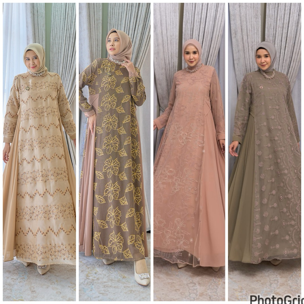 Queena dres marevi brukat premium,gamis cantik kekinian,gamis kondangan wanita