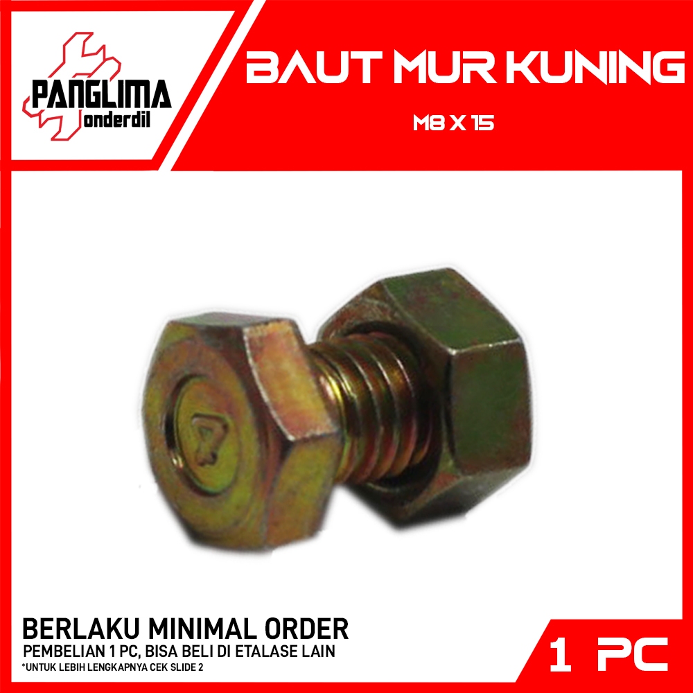 Baut Mur Kuning M8x15-M 8 x 15-M8-8x15 Baud Nut