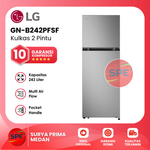 KULKAS 2 PINTU LG KAPASITAS 243 LITER GN-B242PFSF / GNB242PFSF GARANSI RESMI (MEDAN)