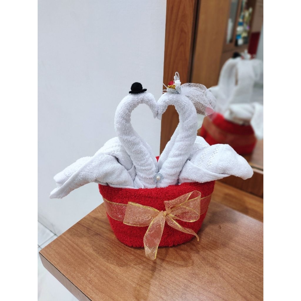 handuk sepasang angsa wedding, handuk wedding