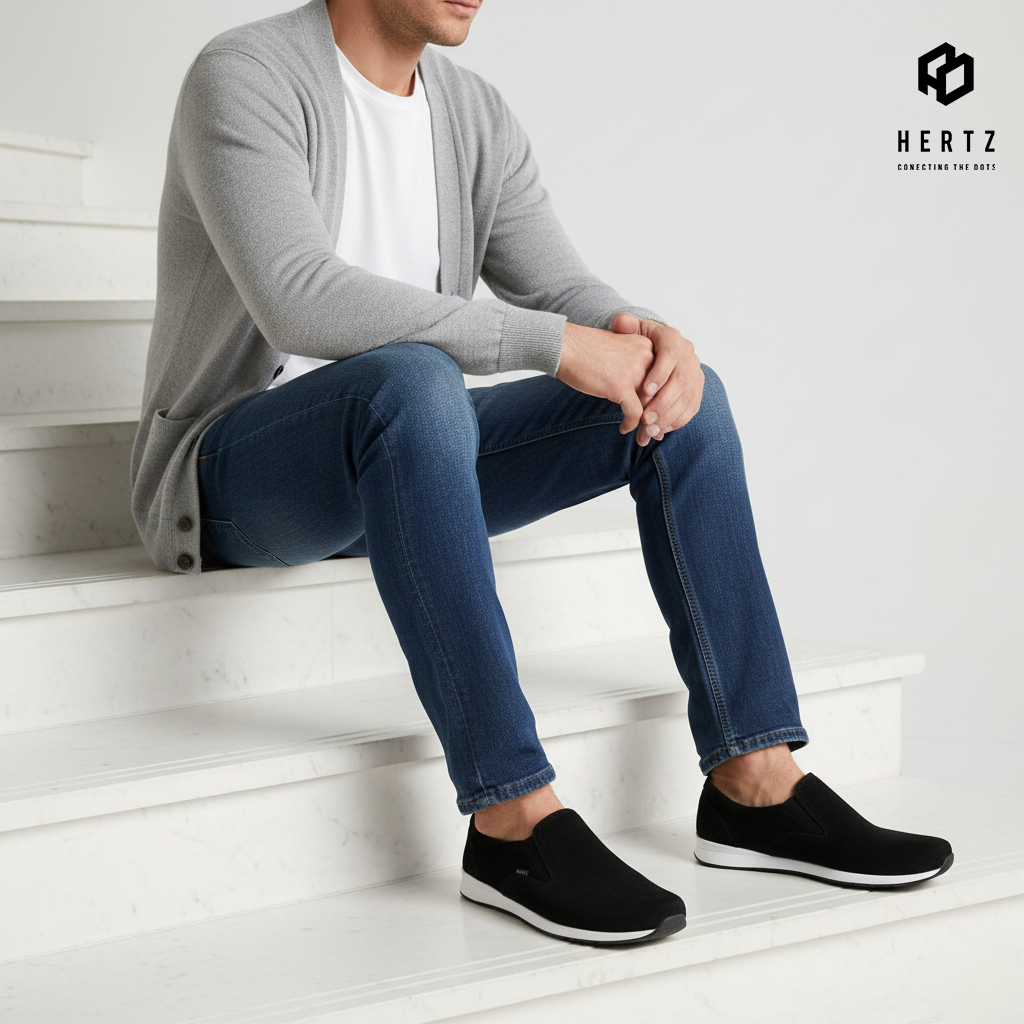Hertz - Sepatu Slip On Pria H 4441 Brand Hertz Sepatu Sneakers Casual Santai Hangout Sekolah Kuliah 
