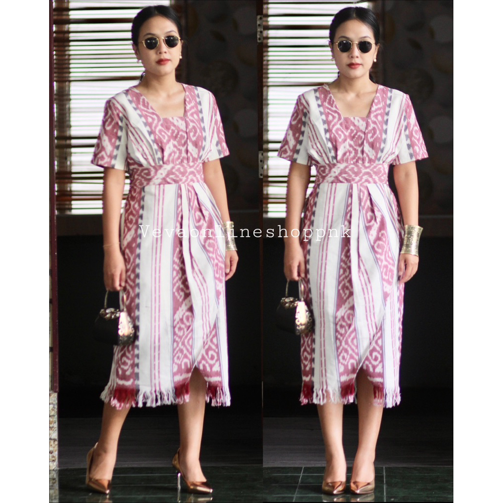 Dress etnik tenun model rok kreasi warna merah & hitam