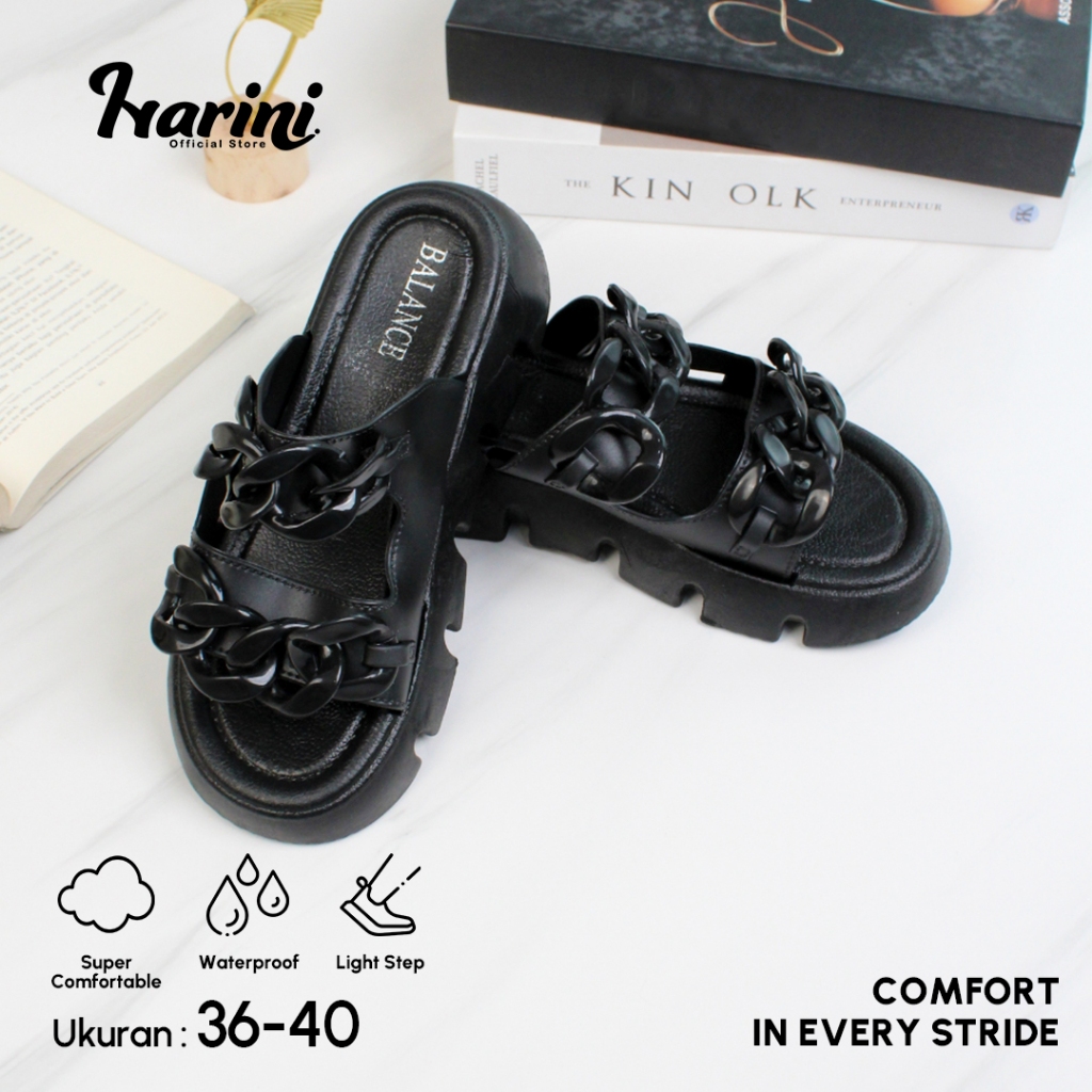 Sandal Slop Wanita Rubber PVC Sendal Wedges Jelly Karet  Balance Motif Rantai 2312