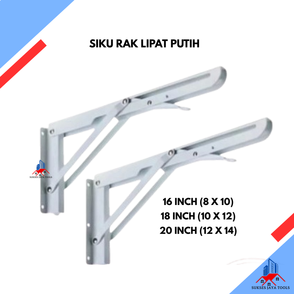 Siku Rak Lipat Bracket Engsel Siku Meja Lipat Dinding  1 Set 16 INCH/18 INCH/20 INCH PUTIH